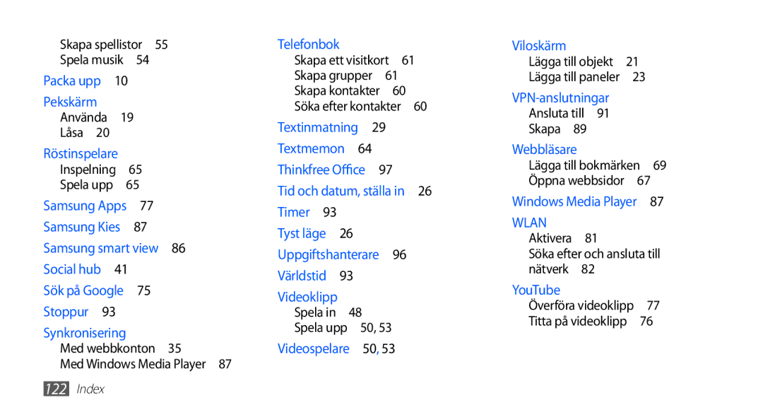 Samsung YP-G70CW/NEE manual Skapa spellistor Spela musik , Använda Låsa , Inspelning Spela upp  